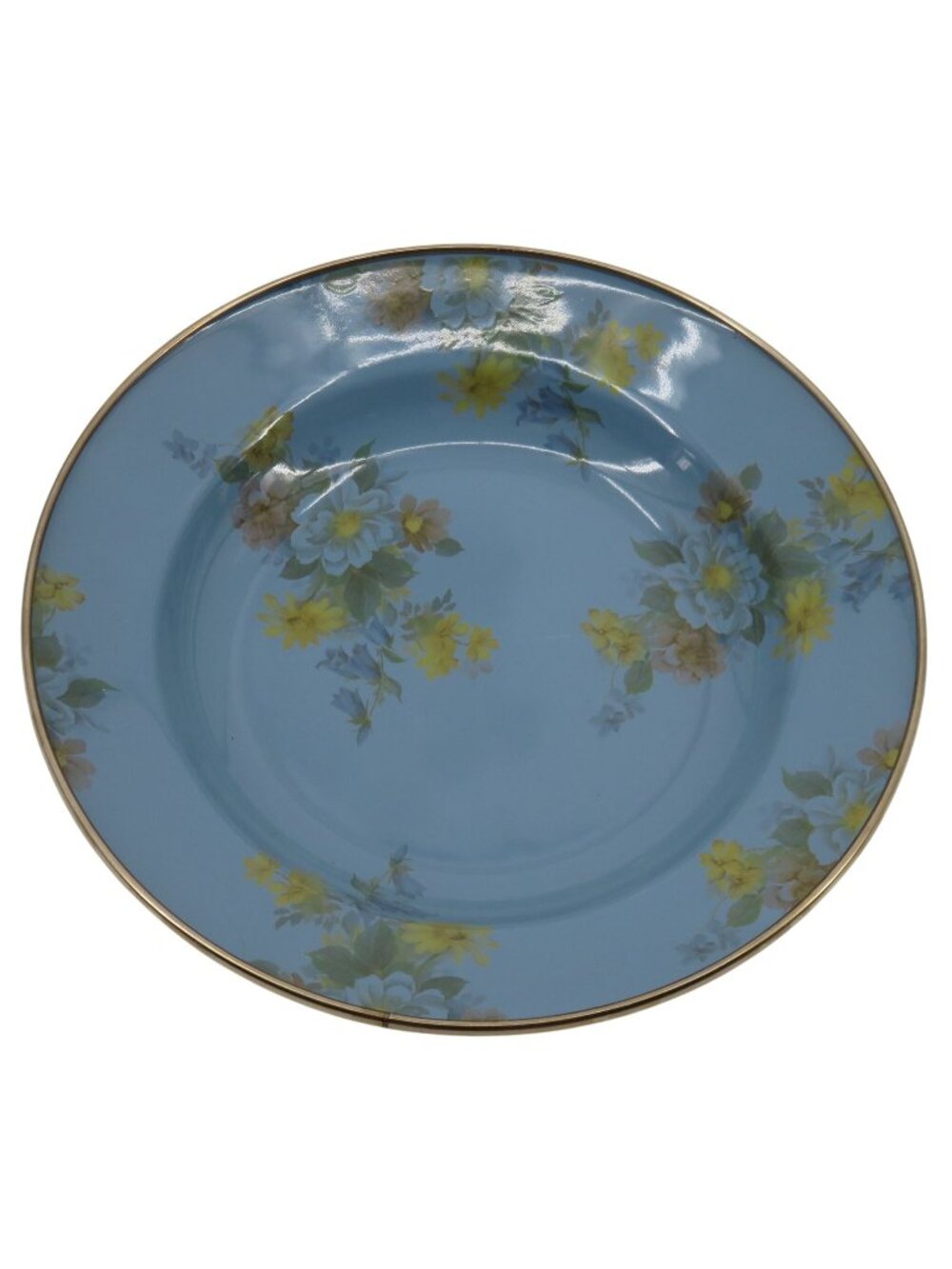 Mackenzie Childs Camp Blue Floral 9in Bowl Enamel Metal Trim Victoria Richard